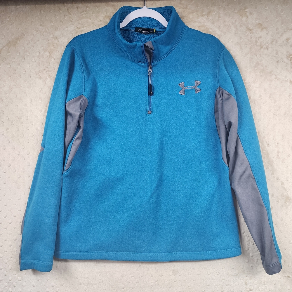 Under Armour Fleece 1/4 Zip Pullover Teal Blue and Gray Size M Semi-Fitted